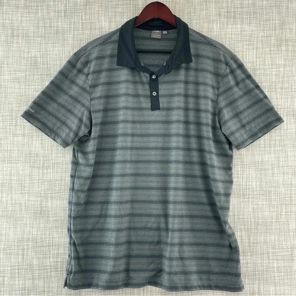 Ping Grey Striped Polo Short Sleeve Golf Shirt men's L